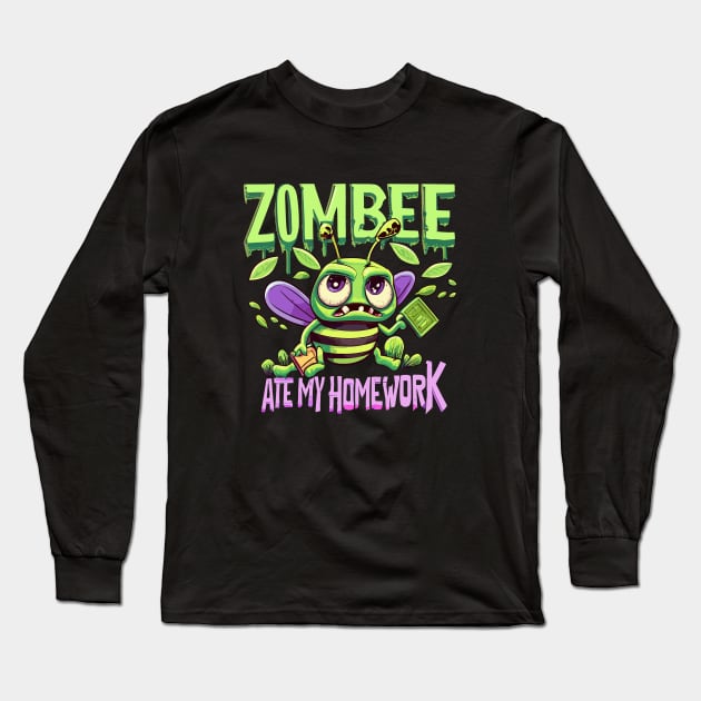 Zombee Ate My Homework Long Sleeve T-Shirt by MonkaGraphics